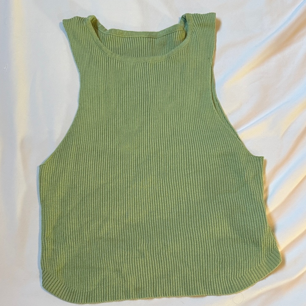Sleeveless Ribbed Green Top